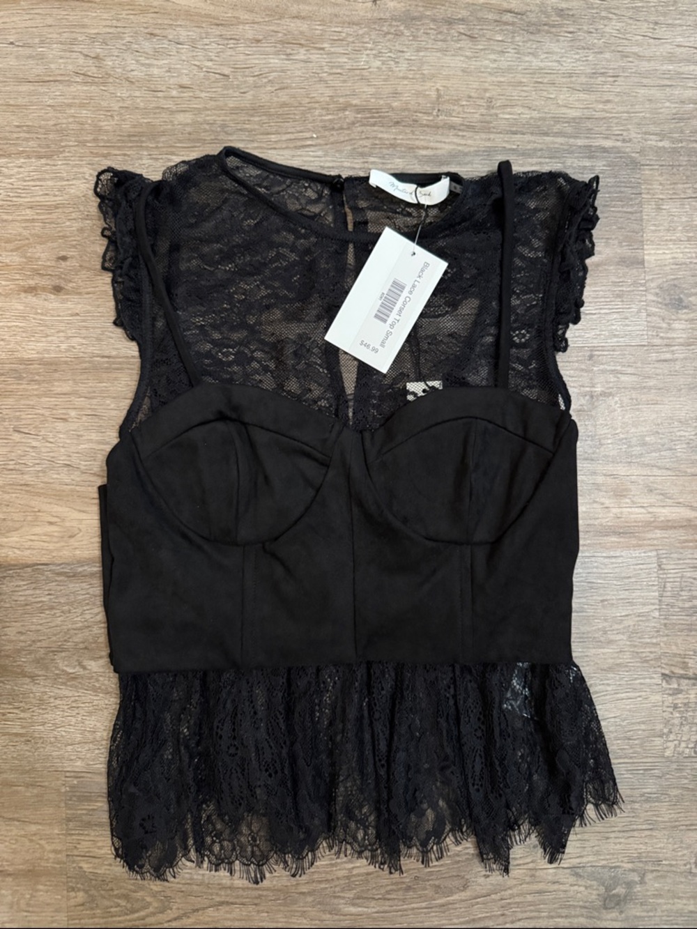 Mustard Seed Black Lace Bustier Peplum Top